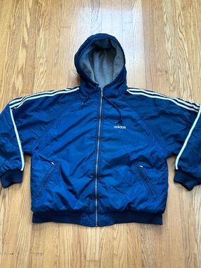 Adidas Jacket Mens Hooded Reversible Trefoil Bomber Full Zip